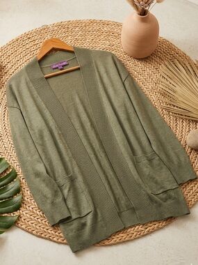 GLORIA VANDERBILT Women’s Sage Green Longline Cardigan - Lightweight Ribbed Knit